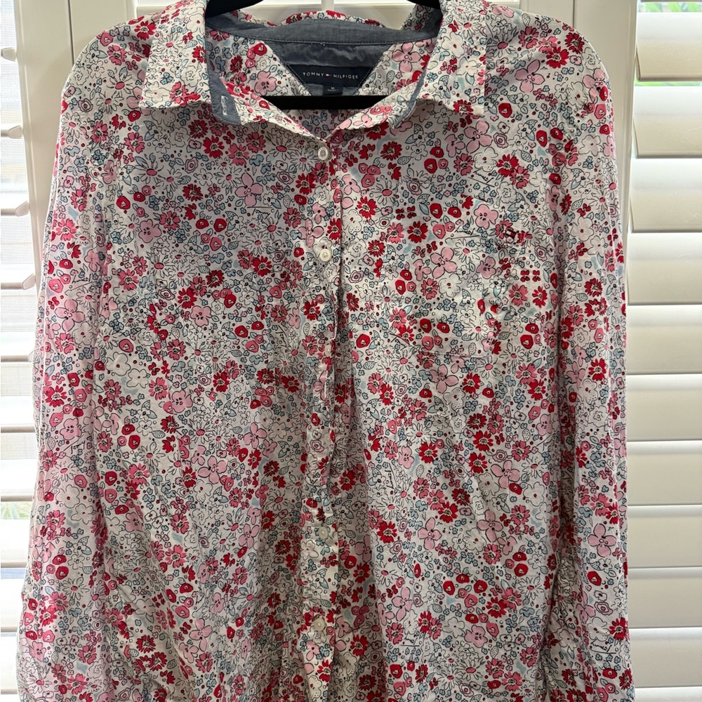 Tommy Hilfiger Floral Button-Up Shirt - White, Pink & Red